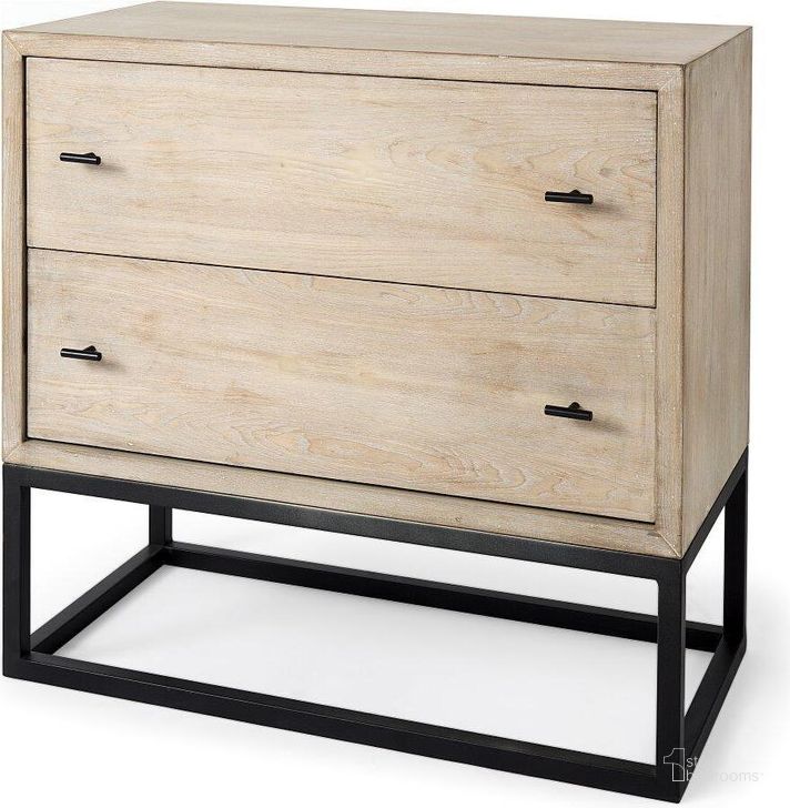 The appearance of Ciara Beige Fir Veneer 2 Drawer Accent Cabinet designed by Mercana in the modern / contemporary interior design. This black and beige piece of furniture  was selected by 1StopBedrooms from Ciara Collection to add a touch of cosiness and style into your home. Sku: 69377. Material: Wood. Product Type: Accent Cabinet. Image1