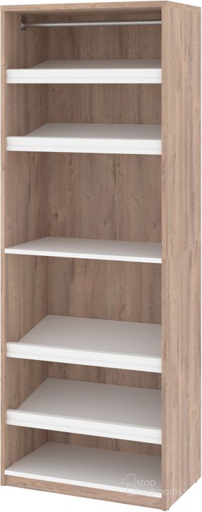 The appearance of Cielo by Bestar 29.5 Inch Shoe/Closet Storage Unit Featuring Reversible Shelves in Rustic Brown and White designed by Bestar in the modern / contemporary interior design. This rustic brown piece of furniture  was selected by 1StopBedrooms from Cielo Collection to add a touch of cosiness and style into your home. Sku: 80166-000009. Material: Wood. Product Type: Shoe Cabinet. Image1