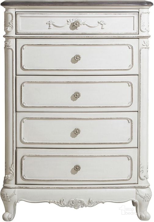 The appearance of Cinderella Antique White With Grey Chest designed by Homelegance in the transitional interior design. This white and brown piece of furniture  was selected by 1StopBedrooms from Cinderella Collection to add a touch of cosiness and style into your home. Sku: 1386NW-9. Material: Wood. Product Type: Chest. Image1