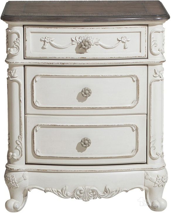 The appearance of Cinderella Antique White With Grey Nightstand designed by Homelegance in the transitional interior design. This white and brown piece of furniture  was selected by 1StopBedrooms from Cinderella Collection to add a touch of cosiness and style into your home. Sku: 1386NW-4. Material: Wood. Product Type: Nightstand. Image1