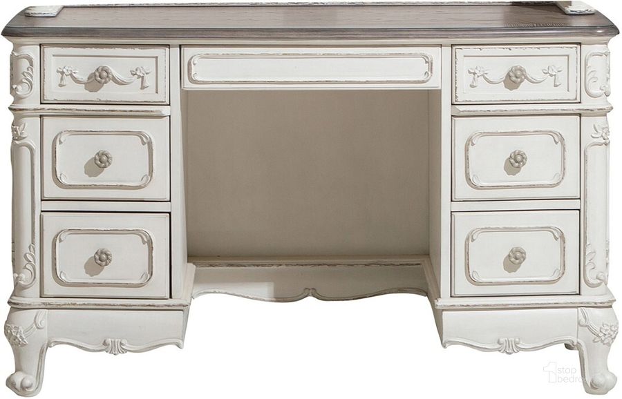 The appearance of Cinderella Antique White With Grey Writing Desk designed by Homelegance in the transitional interior design. This white and brown piece of furniture  was selected by 1StopBedrooms from Cinderella Collection to add a touch of cosiness and style into your home. Sku: 1386NW-11. Material: Wood. Product Type: Writing Desk. Image1