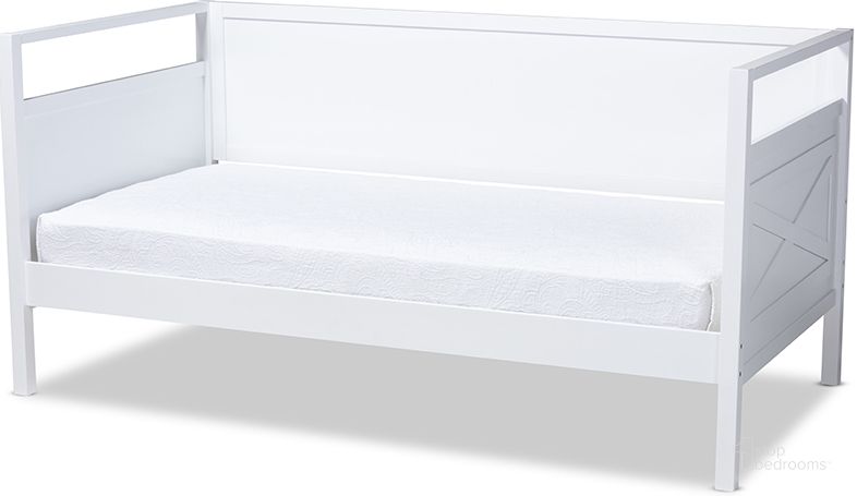The appearance of Cintia Cottage Farmhouse White Finished Wood Twin Size Daybed designed by Baxton Studio in the traditional interior design. This white piece of furniture  was selected by 1StopBedrooms from Cintia Collection to add a touch of cosiness and style into your home. Sku: Cintia-White-Daybed. Bed Type: Daybed. Product Type: DayBed. Bed Size: Twin. Material: Pine. Image1