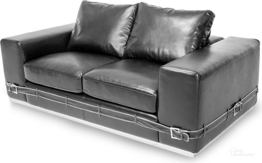 The appearance of Ciras Leather Loveseat In Black Stainless Steel designed by AICO in the transitional interior design. This black piece of furniture  was selected by 1StopBedrooms from Ciras Collection to add a touch of cosiness and style into your home. Sku: MB-CIRAS25-BLK-13. Material: Leather. Product Type: Loveseat. Image1