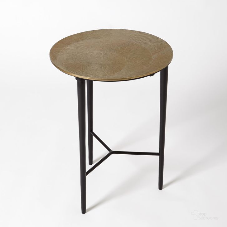 The appearance of Circle Etched Accent Table In Antique Brass designed by Global Views in the modern / contemporary interior design. This black piece of furniture  was selected by 1StopBedrooms from Circle Collection to add a touch of cosiness and style into your home. Sku: 7.91061. Product Type: Accent Table. Material: Aluminium. Image1