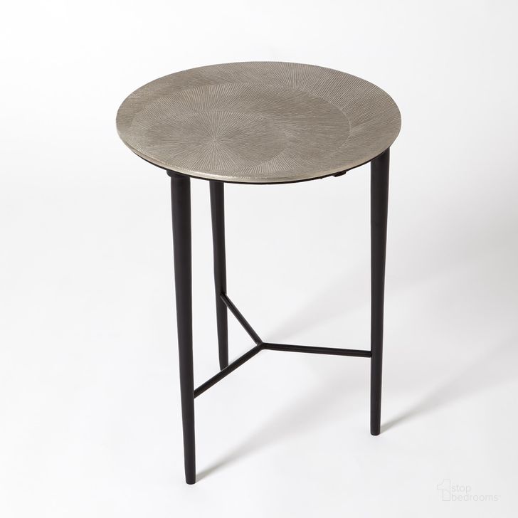 The appearance of Circle Etched Accent Table In Antique Nickel designed by Global Views in the modern / contemporary interior design. This black piece of furniture  was selected by 1StopBedrooms from Circle Collection to add a touch of cosiness and style into your home. Sku: 7.91063. Product Type: Accent Table. Material: Aluminium. Image1