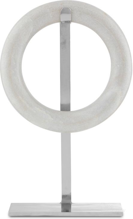 The appearance of Circle of Life Large Marble Ring In White and Nickel designed by Currey & Company in the modern / contemporary interior design. This white / nickel piece of furniture  was selected by 1StopBedrooms from Circle Collection to add a touch of cosiness and style into your home. Sku: 1200-0454. Product Type: Decorative Accessory. Material: Iron. Image1