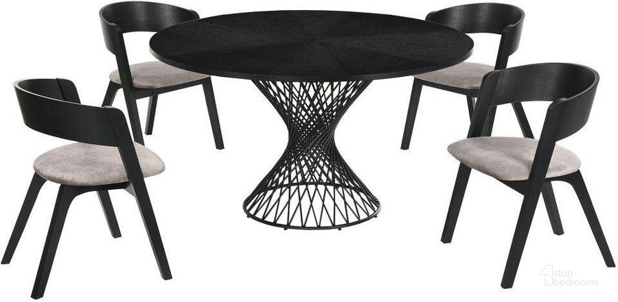 The appearance of Cirque And Jackie 5 Piece Black Round Dining Set designed by Armen Living in the modern / contemporary interior design. This black piece of furniture  was selected by 1StopBedrooms from Cirque Collection to add a touch of cosiness and style into your home. Sku: LCCQDIBLBX1;LCCQDIBLBX2;LCJASIBRBL;LCJASIBRBL. Product Type: Dining Room Set. Material: Rubberwood. Image1