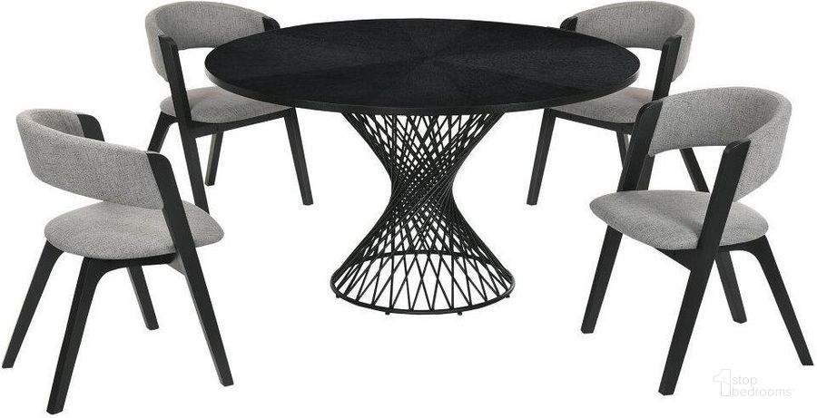 The appearance of Cirque And Rowan 5 Piece Black Round Dining Set designed by Armen Living in the modern / contemporary interior design. This black piece of furniture  was selected by 1StopBedrooms from Cirque Collection to add a touch of cosiness and style into your home. Sku: LCCQDIBLBX1;LCCQDIBLBX2;LCCODIWA;LCCODIWA. Product Type: Dining Room Set. Material: Rubberwood. Image1