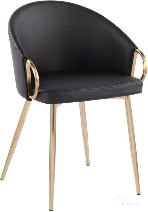 The appearance of Claire Contemporary/Glam Chair In Gold Metal And Black Faux Leather designed by Lumisource in the modern / contemporary interior design. This black and gold piece of furniture  was selected by 1StopBedrooms from Claire Collection to add a touch of cosiness and style into your home. Sku: CH-CLAIRE AUBK. Product Type: Chair. Material: PU. Image1