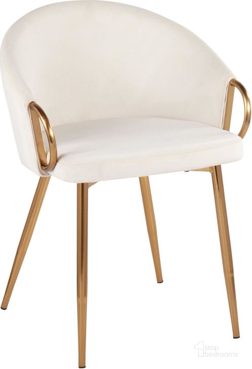 The appearance of Claire Contemporary/Glam Chair In Gold Metal And Cream Velvet designed by Lumisource in the modern / contemporary interior design. This cream piece of furniture  was selected by 1StopBedrooms from Claire Collection to add a touch of cosiness and style into your home. Sku: CH-CLAIRE AUVCR. Product Type: Chair. Material: Velvet. Image1