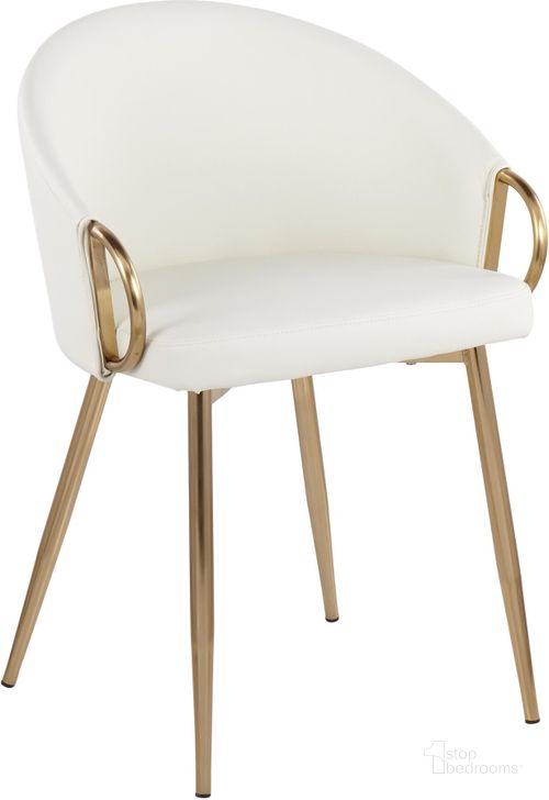 The appearance of Claire Contemporary/Glam Chair In Gold Metal And White Faux Leather designed by Lumisource in the modern / contemporary interior design. This white piece of furniture  was selected by 1StopBedrooms from Claire Collection to add a touch of cosiness and style into your home. Sku: CH-CLAIRE AUW. Product Type: Chair. Material: PU. Image1