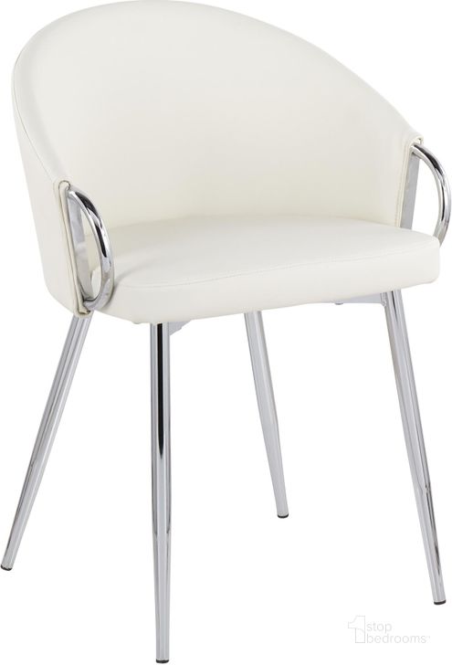 The appearance of Claire Contemporary/Glam Chair In Silver Metal And White Faux Leather designed by Lumisource in the modern / contemporary interior design. This silver and white piece of furniture  was selected by 1StopBedrooms from Claire Collection to add a touch of cosiness and style into your home. Sku: CH-CLAIRE SVW. Product Type: Chair. Material: PU. Image1