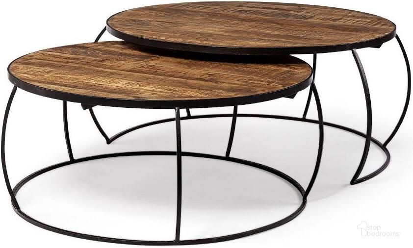 The appearance of Clapp I 41 Inch And 38 Inch Round Brown Wood Top Black Iron Base Nesting Coffee Tables Set of 2 designed by Mercana in the modern / contemporary interior design. This black and brown piece of furniture  was selected by 1StopBedrooms from Clapp Collection to add a touch of cosiness and style into your home. Sku: 50350. Material: Wood. Product Type: Nesting Table. Image1