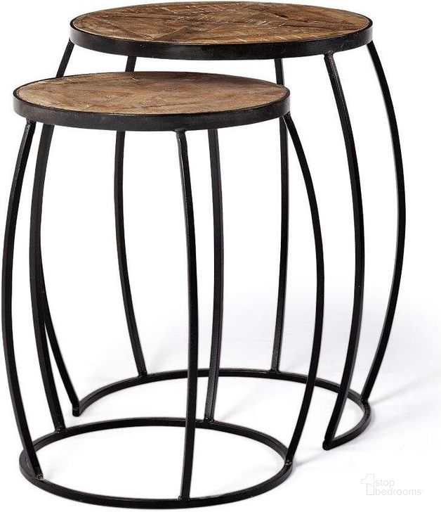 The appearance of Clapp Iii Brown Round Wood Top With Black Metal Frame Nesting Accent Tables Set of 2 designed by Mercana in the modern / contemporary interior design. This black and brown piece of furniture  was selected by 1StopBedrooms from Clapp Collection to add a touch of cosiness and style into your home. Sku: 50472. Material: Wood. Product Type: Nesting Table. Image1
