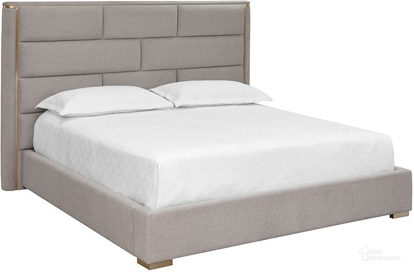 The appearance of Clara King Bed In Ernst Sandstone designed by Sunpan in the modern / contemporary interior design. This sandstone piece of furniture  was selected by 1StopBedrooms from Clara Collection to add a touch of cosiness and style into your home. Sku: 108709. Bed Type: Platform Bed. Material: Fabric. Product Type: Platform Bed. Bed Size: King. Image1