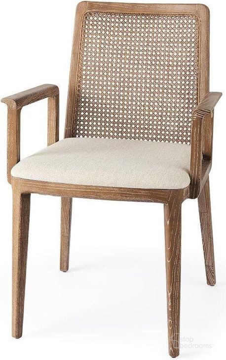 The appearance of Clara Light Brown Wood With Cream Fabric Seat And Cane Back Dining Chair Set of 2 designed by Mercana in the modern / contemporary interior design. This brown and cream piece of furniture  was selected by 1StopBedrooms from Clara Collection to add a touch of cosiness and style into your home. Sku: 69351. Material: Wood. Product Type: Dining Chair. Image1