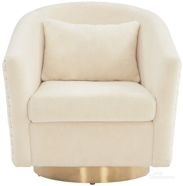 The appearance of Clara Quilted Swivel Tub Chair In Ivory And Gold designed by Safavieh Couture in the modern / contemporary interior design. This ivory and gold piece of furniture  was selected by 1StopBedrooms from Clara Collection to add a touch of cosiness and style into your home. Sku: SFV4702M. Material: Wood. Product Type: Accent Chair. Image1