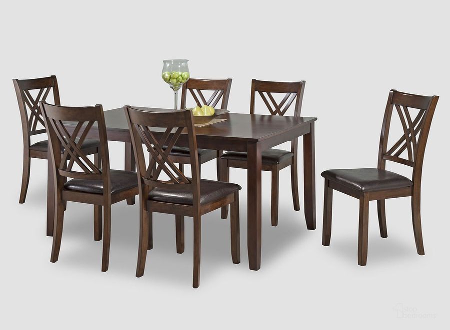 The appearance of Claremont 7-Piece Dining Room Set designed by Bernards in the transitional interior design. This warm brown piece of furniture  was selected by 1StopBedrooms from Claremont Collection to add a touch of cosiness and style into your home. Sku: 5504. Material: Wood. Product Type: Dining Room Set.
