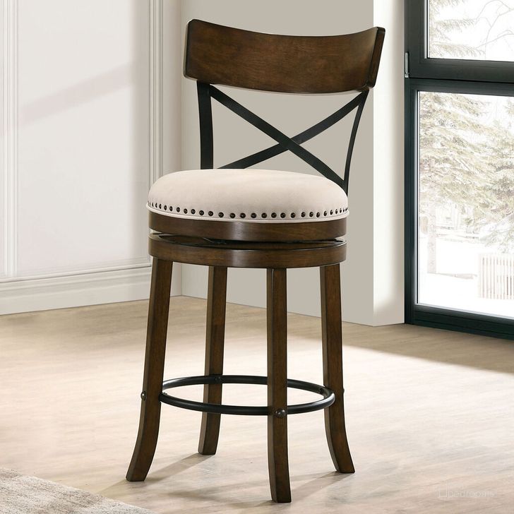 The appearance of Clarence 24 Inch Swivel Barstool In Oak designed by Furniture of America in the transitional interior design. This oak piece of furniture  was selected by 1StopBedrooms from Clarence Collection to add a touch of cosiness and style into your home. Sku: CM-BR1855A-24-2PK. Material: Wood. Product Type: Barstool.