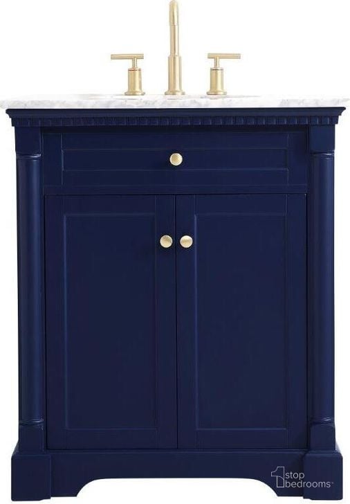 The appearance of Clarence 30 Inch Single Bathroom Vanity In Blue designed by Elegant Lighting in the traditional interior design. This blue piece of furniture  was selected by 1StopBedrooms from Clarence Collection to add a touch of cosiness and style into your home. Sku: VF53030BL. Material: Wood. Product Type: Bathroom Vanity. Image1