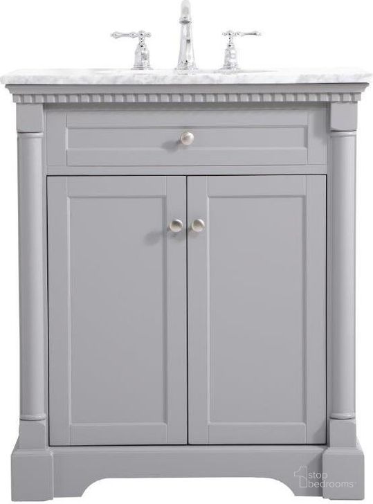 The appearance of Clarence 30 Inch Single Bathroom Vanity In Grey designed by Elegant Lighting in the traditional interior design. This grey piece of furniture  was selected by 1StopBedrooms from Clarence Collection to add a touch of cosiness and style into your home. Sku: VF53030GR. Material: Wood. Product Type: Bathroom Vanity. Image1