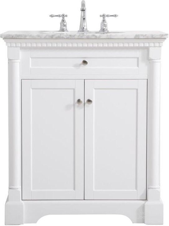 The appearance of Clarence 30 Inch Single Bathroom Vanity In White designed by Elegant Lighting in the traditional interior design. This white piece of furniture  was selected by 1StopBedrooms from Clarence Collection to add a touch of cosiness and style into your home. Sku: VF53030WH. Material: Wood. Product Type: Bathroom Vanity. Image1