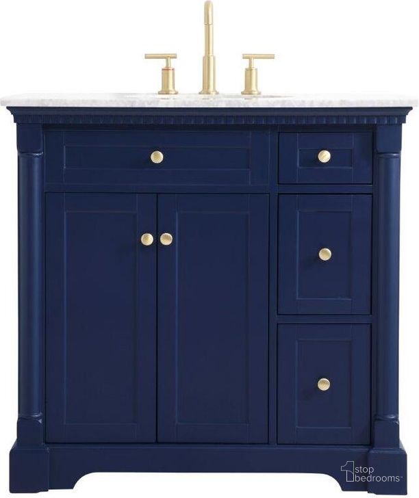 The appearance of Clarence 36 Inch Single Bathroom Vanity In Blue designed by Elegant Lighting in the traditional interior design. This blue piece of furniture  was selected by 1StopBedrooms from Clarence Collection to add a touch of cosiness and style into your home. Sku: VF53036BL. Material: Wood. Product Type: Bathroom Vanity. Image1
