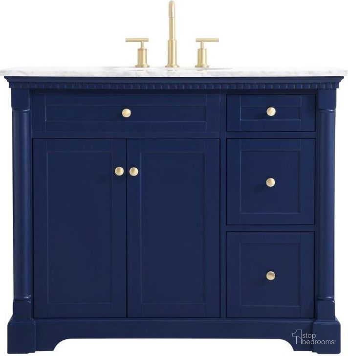 The appearance of Clarence 42 Inch Single Bathroom Vanity In Blue designed by Elegant Lighting in the traditional interior design. This blue piece of furniture  was selected by 1StopBedrooms from Clarence Collection to add a touch of cosiness and style into your home. Sku: VF53042BL. Material: Wood. Product Type: Bathroom Vanity. Image1