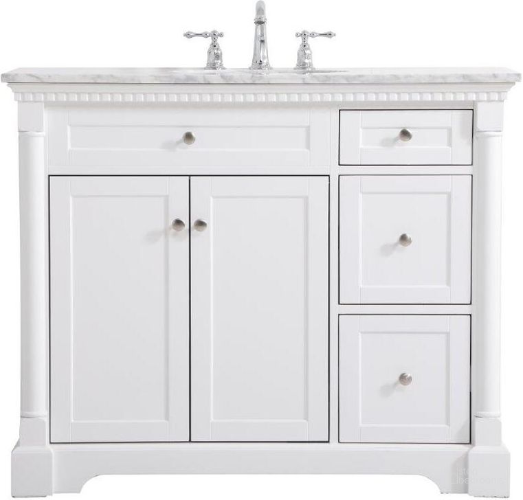 The appearance of Clarence 42 Inch Single Bathroom Vanity In White designed by Elegant Lighting in the traditional interior design. This white piece of furniture  was selected by 1StopBedrooms from Clarence Collection to add a touch of cosiness and style into your home. Sku: VF53042WH. Material: Wood. Product Type: Bathroom Vanity. Image1