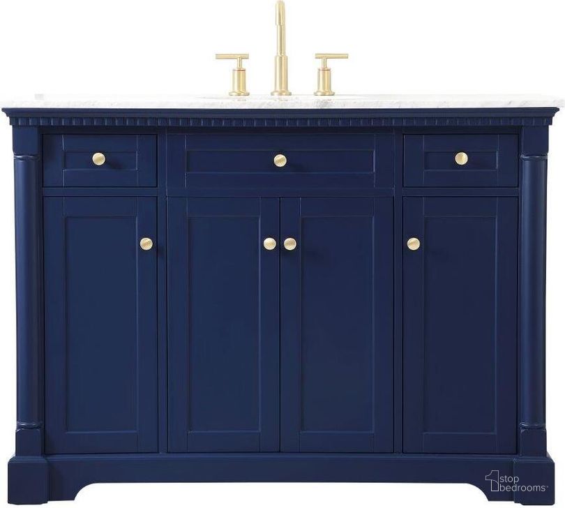 The appearance of Clarence 48 Inch Single Bathroom Vanity In Blue designed by Elegant Lighting in the traditional interior design. This blue piece of furniture  was selected by 1StopBedrooms from Clarence Collection to add a touch of cosiness and style into your home. Sku: VF53048BL. Material: Wood. Product Type: Bathroom Vanity. Image1