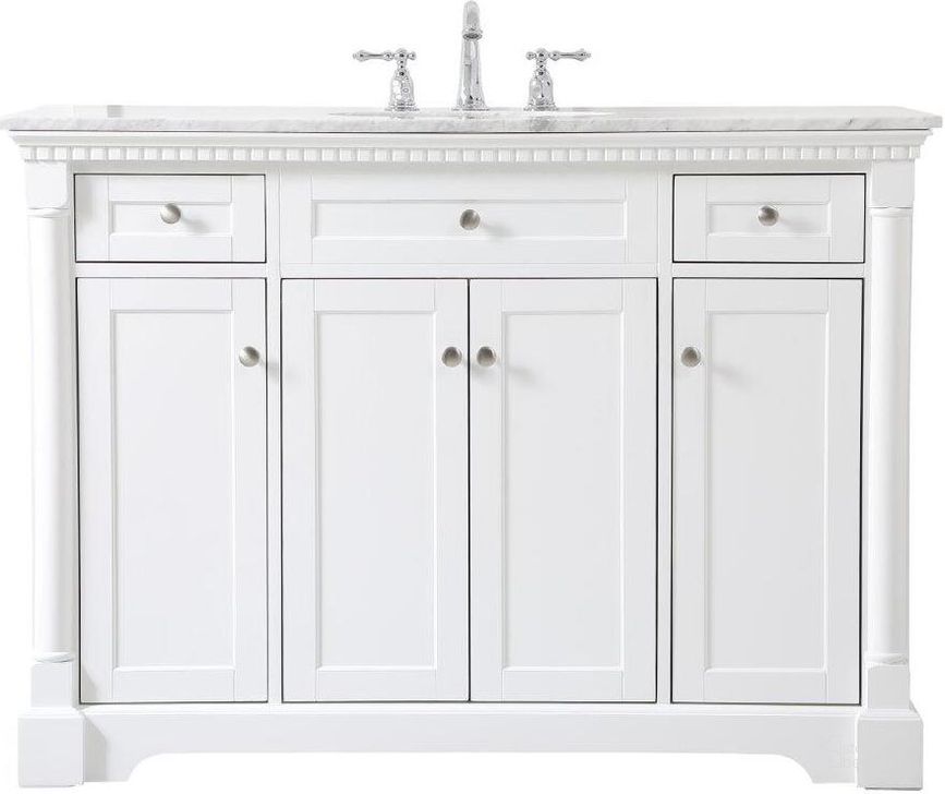 The appearance of Clarence 48 Inch Single Bathroom Vanity In White designed by Elegant Lighting in the traditional interior design. This white piece of furniture  was selected by 1StopBedrooms from Clarence Collection to add a touch of cosiness and style into your home. Sku: VF53048WH. Material: Wood. Product Type: Bathroom Vanity. Image1