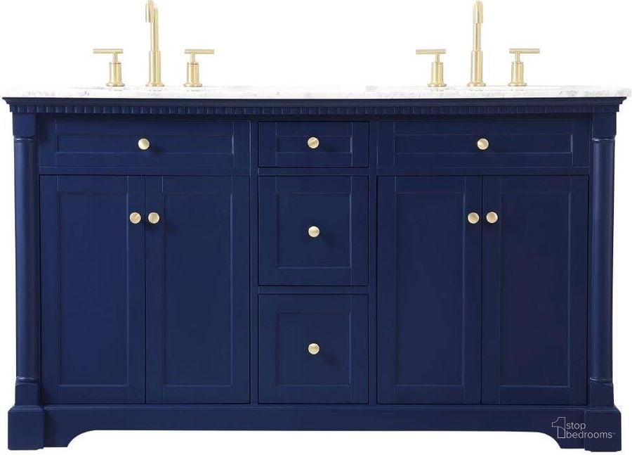 The appearance of Clarence 60 Inch Double Bathroom Vanity In Blue designed by Elegant Lighting in the traditional interior design. This blue piece of furniture  was selected by 1StopBedrooms from Clarence Collection to add a touch of cosiness and style into your home. Sku: VF53060DBL. Material: Wood. Product Type: Bathroom Vanity. Image1