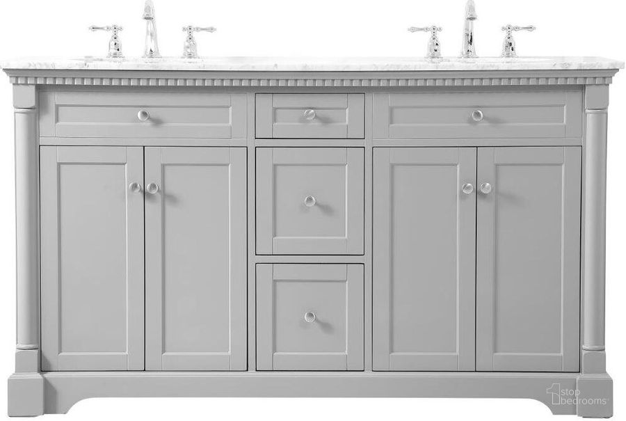 The appearance of Clarence 60 Inch Double Bathroom Vanity In Grey designed by Elegant Lighting in the traditional interior design. This grey piece of furniture  was selected by 1StopBedrooms from Clarence Collection to add a touch of cosiness and style into your home. Sku: VF53060DGR. Material: Wood. Product Type: Bathroom Vanity. Image1