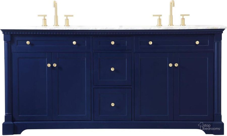 The appearance of Clarence 72 Inch Double Bathroom Vanity In Blue designed by Elegant Lighting in the traditional interior design. This blue piece of furniture  was selected by 1StopBedrooms from Clarence Collection to add a touch of cosiness and style into your home. Sku: VF53072DBL. Material: Wood. Product Type: Bathroom Vanity. Image1
