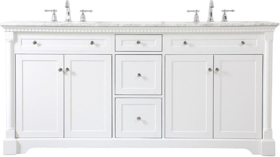 The appearance of Clarence 72 Inch Double Bathroom Vanity In White designed by Elegant Lighting in the traditional interior design. This white piece of furniture  was selected by 1StopBedrooms from Clarence Collection to add a touch of cosiness and style into your home. Sku: VF53072DWH. Material: Wood. Product Type: Bathroom Vanity. Image1
