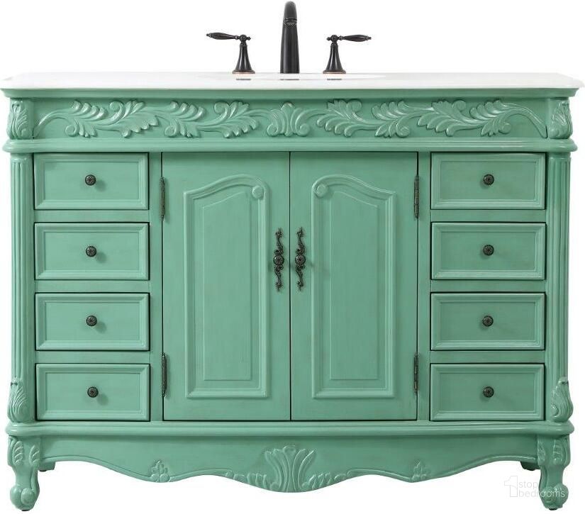 The appearance of Clarion 48 Inch Single Bathroom Vanity In Vintage Mint designed by Elegant Lighting in the traditional interior design. This mint piece of furniture  was selected by 1StopBedrooms from Clarion Collection to add a touch of cosiness and style into your home. Sku: VF-1039VM. Material: Wood. Product Type: Bathroom Vanity. Image1