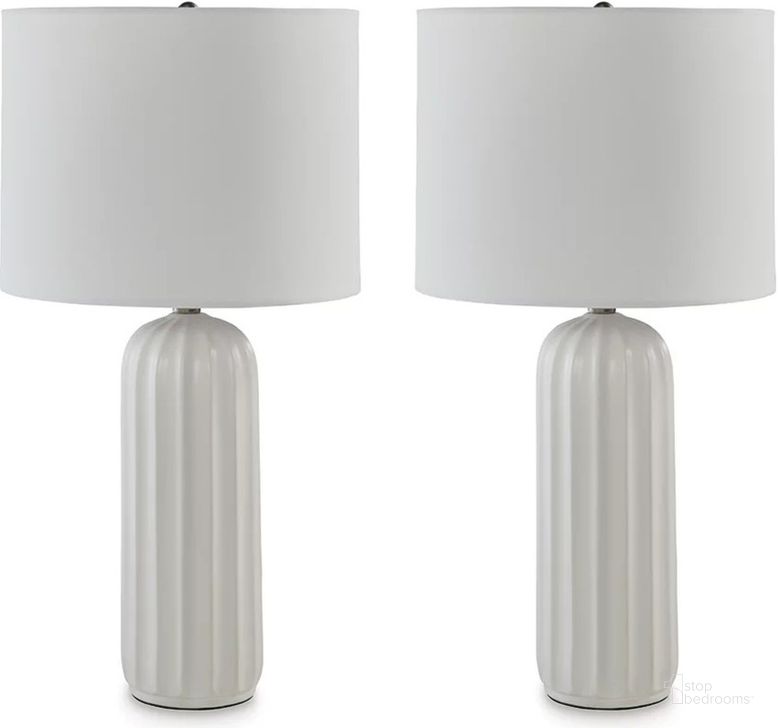 The appearance of Clarkland White Ceramic Table Lamp Set of 2 designed by Signature Design by Ashley in the modern / contemporary interior design. This white piece of furniture  was selected by 1StopBedrooms from Clarkland Collection to add a touch of cosiness and style into your home. Sku: L177974. Material: Ceramic. Product Type: Table Lamp. Image1