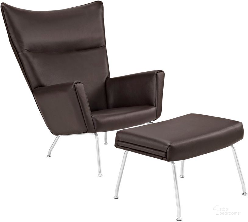The appearance of Class Leather Lounge Chair In Dark Brown designed by Modway in the modern / contemporary interior design. This dark brown piece of furniture  was selected by 1StopBedrooms from Class Collection to add a touch of cosiness and style into your home. Sku: EEI-287-DBR. Product Type: Lounge Chair. Material: Foam. Image1
