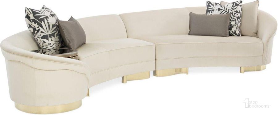 The appearance of Caracole Upholstery Grand Opening Sectional Set designed by Caracole in the modern / contemporary interior design. This white piece of furniture  was selected by 1StopBedrooms from Caracole Classic Collection to add a touch of cosiness and style into your home. Sku: UPH-419-SEC1-A. Product Type: Sectional. Material: Stainless Steel. Layout: Curved. Image1