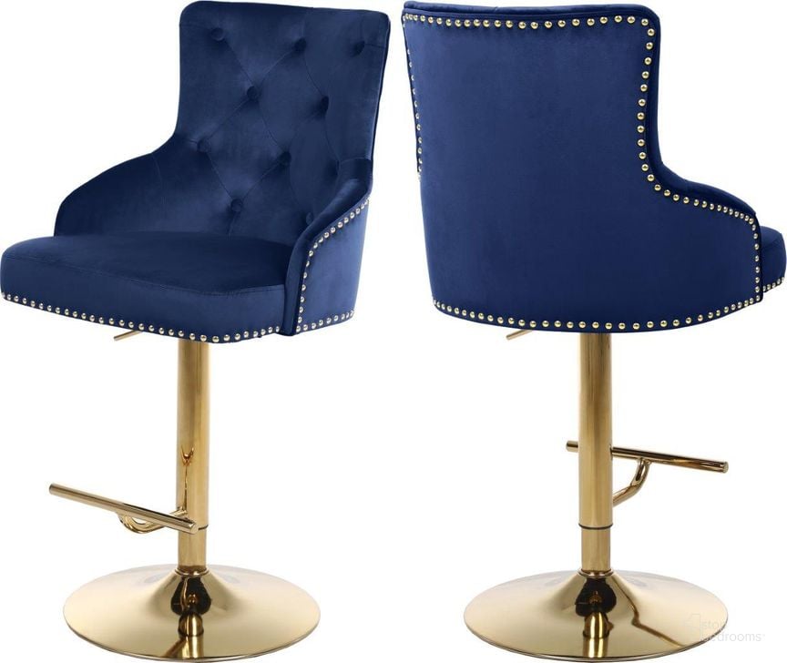 The appearance of Claude Navy Velvet Adjustable Stool designed by Meridian in the modern / contemporary interior design. This navy velvet piece of furniture  was selected by 1StopBedrooms from Claude Collection to add a touch of cosiness and style into your home. Sku: 713Navy. Product Type: Counter Height Chair. Material: Velvet. Image1