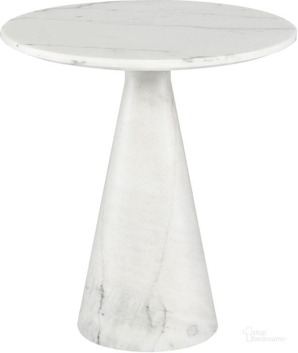 The appearance of Claudio White Stone Side Table designed by Nuevo in the modern / contemporary interior design. This white piece of furniture  was selected by 1StopBedrooms from Claudio Collection to add a touch of cosiness and style into your home. Sku: HGMM171. Product Type: Side Table. Material: Stone. Image1