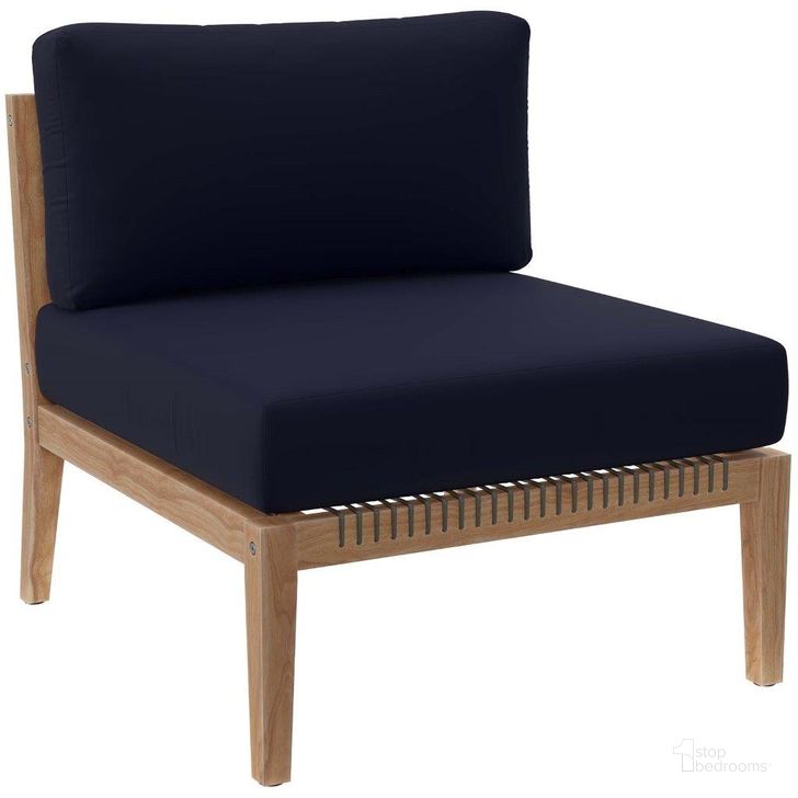 The appearance of Clearwater Outdoor Patio Teak Wood Armless Chair In Gray Navy designed by Modway in the transitional interior design. This gray navy piece of furniture  was selected by 1StopBedrooms from Clearwater Collection to add a touch of cosiness and style into your home. Sku: EEI-5856-GRY-NAV. Material: Wood. Product Type: Outdoor Chair. Image1