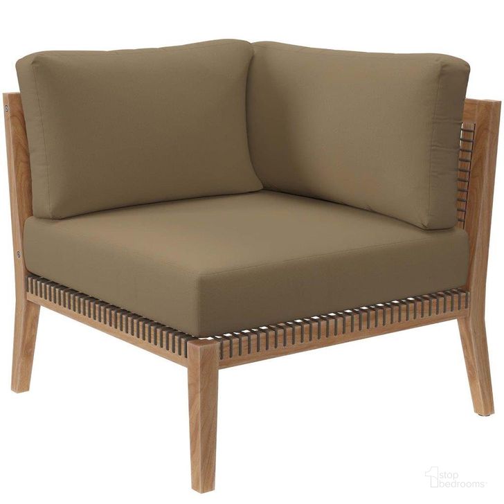 The appearance of Clearwater Outdoor Patio Teak Wood Corner Chair In Gray Light Brown designed by Modway in the transitional interior design. This light brown piece of furniture  was selected by 1StopBedrooms from Clearwater Collection to add a touch of cosiness and style into your home. Sku: EEI-5855-GRY-LBR. Material: Wood. Product Type: Outdoor Chair. Image1