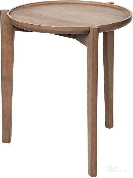 The appearance of Cleaver I Round Top Brown Solid Wood Accent Table designed by Mercana in the modern / contemporary interior design. This brown piece of furniture  was selected by 1StopBedrooms from Cleaver Collection to add a touch of cosiness and style into your home. Sku: 69023. Material: Wood. Product Type: Accent Table. Image1