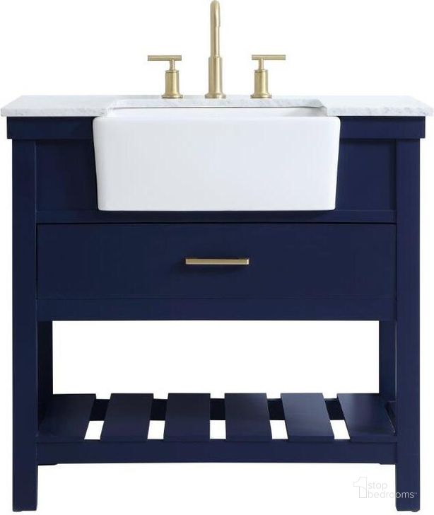 The appearance of Clement 36 Inch Single Bathroom Vanity In Blue designed by Elegant Lighting in the country / farmhouse interior design. This blue piece of furniture  was selected by 1StopBedrooms from Clement Collection to add a touch of cosiness and style into your home. Sku: VF60136BL. Material: Wood. Product Type: Bathroom Vanity. Image1