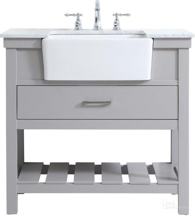 The appearance of Clement 36 Inch Single Bathroom Vanity In Grey designed by Elegant Lighting in the country / farmhouse interior design. This grey piece of furniture  was selected by 1StopBedrooms from Clement Collection to add a touch of cosiness and style into your home. Sku: VF60136GR. Material: Wood. Product Type: Bathroom Vanity. Image1