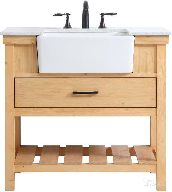 The appearance of Clement 36 Inch Single Bathroom Vanity In Natural Wood designed by Elegant Lighting in the country / farmhouse interior design. This natural wood piece of furniture  was selected by 1StopBedrooms from Clement Collection to add a touch of cosiness and style into your home. Sku: VF60136NW. Material: Wood. Product Type: Bathroom Vanity. Image1
