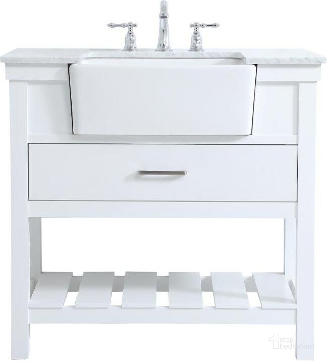 The appearance of Clement 36 Inch Single Bathroom Vanity In White designed by Elegant Lighting in the country / farmhouse interior design. This white piece of furniture  was selected by 1StopBedrooms from Clement Collection to add a touch of cosiness and style into your home. Sku: VF60136WH. Material: Wood. Product Type: Bathroom Vanity. Image1
