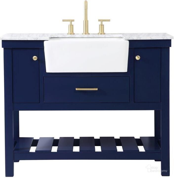The appearance of Clement 42 Inch Single Bathroom Vanity In Blue designed by Elegant Lighting in the country / farmhouse interior design. This blue piece of furniture  was selected by 1StopBedrooms from Clement Collection to add a touch of cosiness and style into your home. Sku: VF60142BL. Material: Wood. Product Type: Bathroom Vanity. Image1