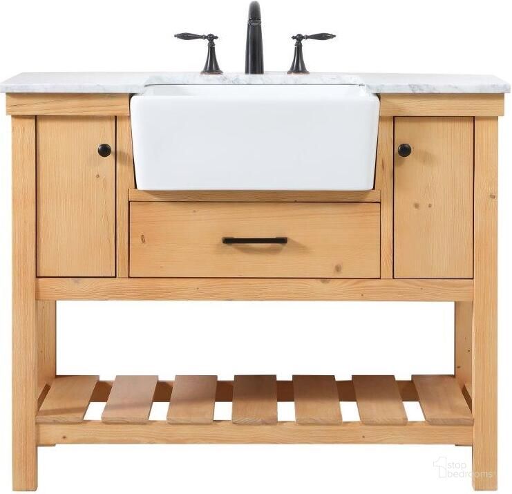 The appearance of Clement 42 Inch Single Bathroom Vanity In Natural Wood designed by Elegant Lighting in the country / farmhouse interior design. This natural wood piece of furniture  was selected by 1StopBedrooms from Clement Collection to add a touch of cosiness and style into your home. Sku: VF60142NW. Material: Wood. Product Type: Bathroom Vanity. Image1